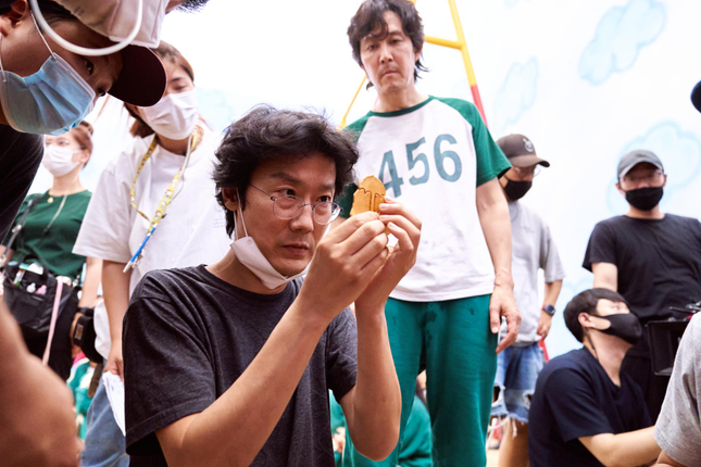 Hwang Dong-hyuk on the set of the first season of Squid Game